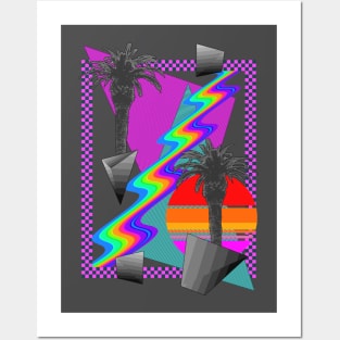 Synthwave Collage with Rainbow Posters and Art